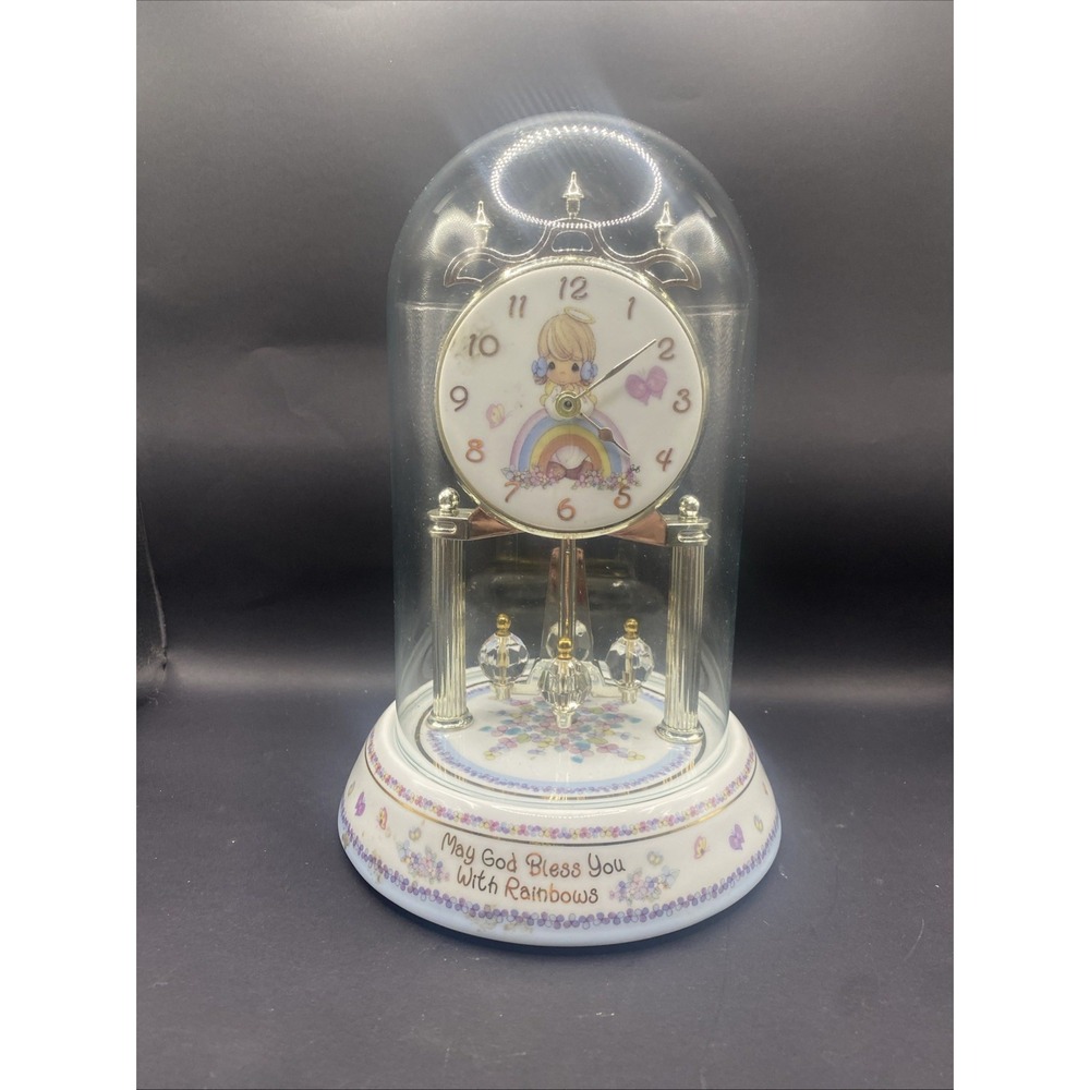 Vtg Precious Moments Porcelain Anniversary Rotating Crystal Clock 2002
